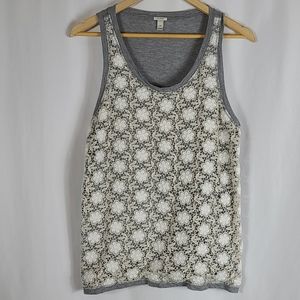J. Crew | Gray Tank White/Cream Floral Lace